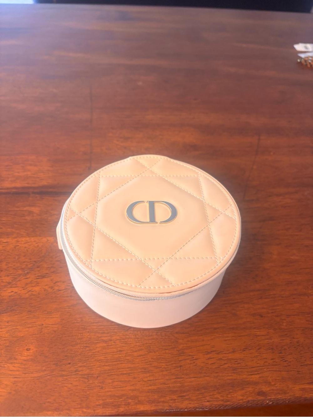 Dior Blush Quilted Round Jewelry Case with CD Emblem